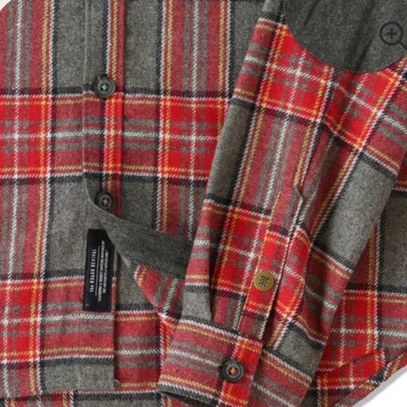 Roark Flannel Shirt Revival Nordsman Men’s Small Red Grey Wool Blend Elbow Patch - Picture 4 of 13